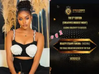 “What has she been influencing”- Beauty Tukura Bags Female Influencer Of The Year At The Africa Choice Awards