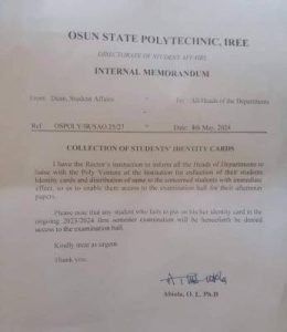 OSPOLY notice on wearing of ID card for examination