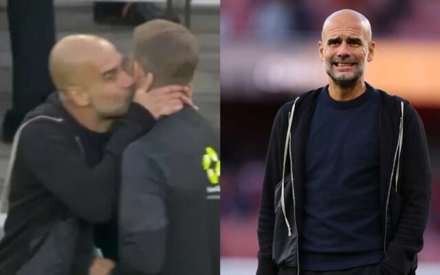 Pep Guardiola plants kiss on cheek of fourth official after telling off