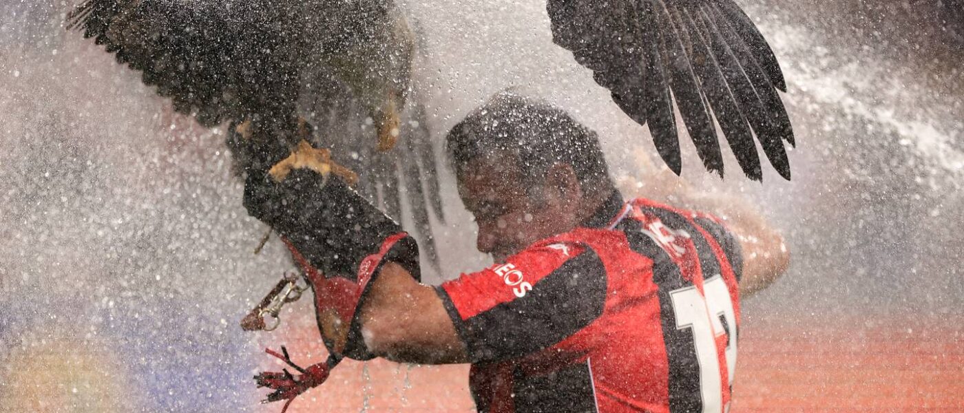 Famous OGC Nice eagle mascot and trainer blasted by sprinkler
