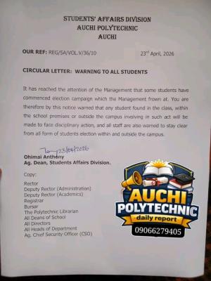 Auchi Poly warns against Illegal election Campaign on Campus