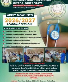 First Class College of Health Sciences and Technology, Gwada Admission form, 2026/2027