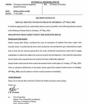 OAU resumes academic activities, May 19