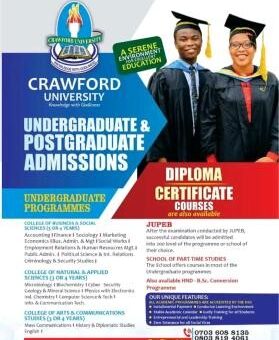 Crawford University Post-UTME/DE 2026: Cut-off mark, Eligibility and Registration Details