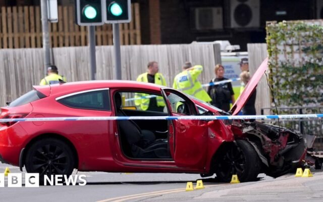 Man charged after car hits five people in town centre