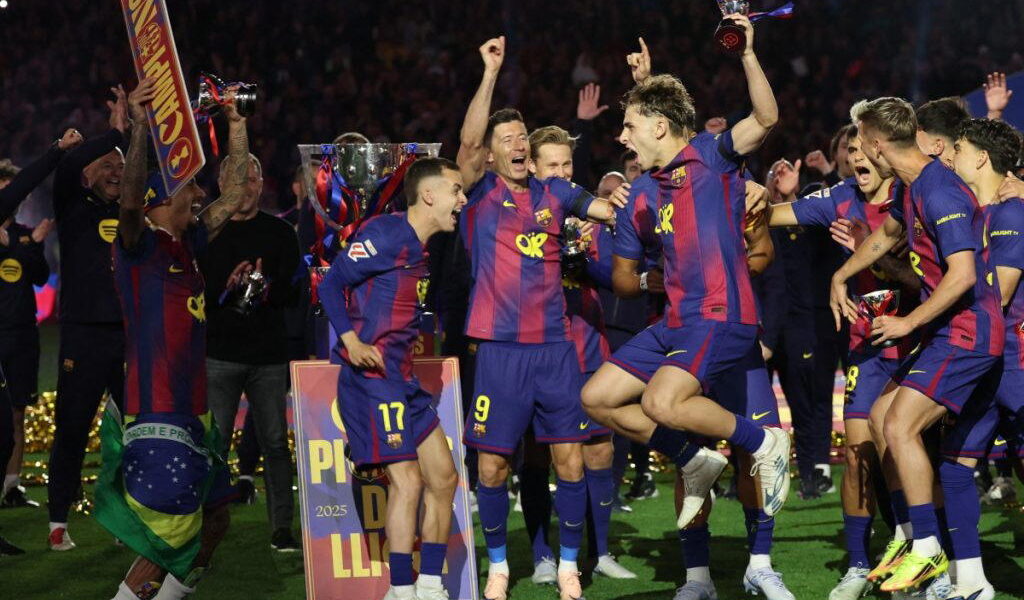 Lionel Messi celebrates Barcelona’s La Liga title