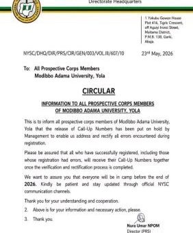 NYSC notice to MAUTECH prospective corps members