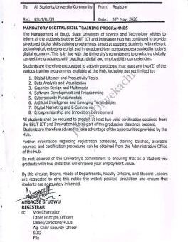 ESUT announces mandatory skill training programme for students