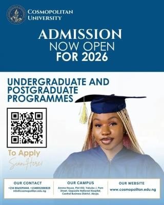 Cosmopolitan University announces admissions for 2026/2027 session