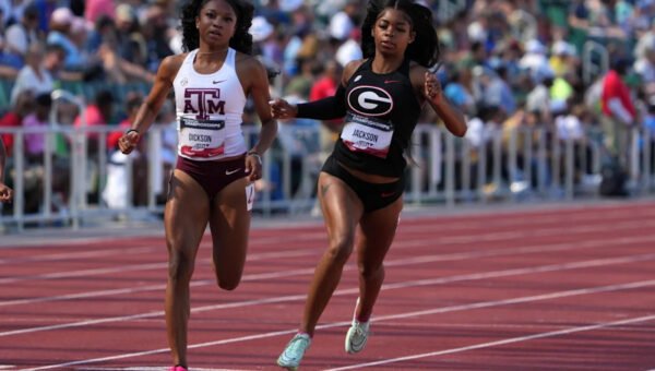 Texas A&M senior sprinter resets 200m school record.