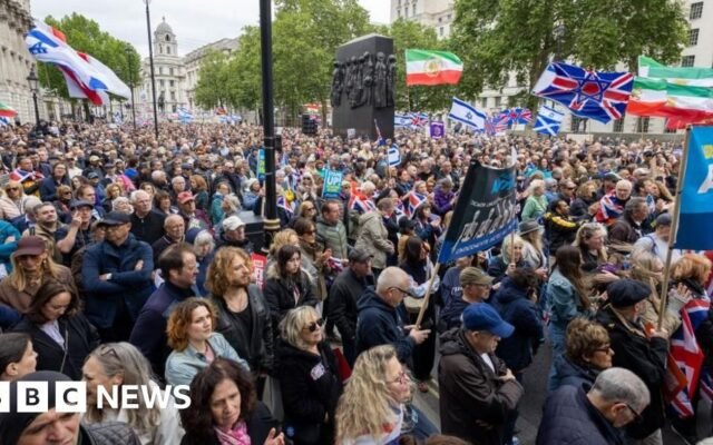 Thousands gather for protest against antisemitism in London
