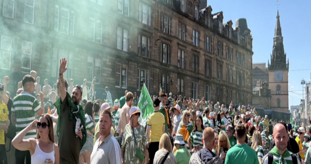 Police pelted with bottles as Celtic fans celebrate Scottish Premiership title