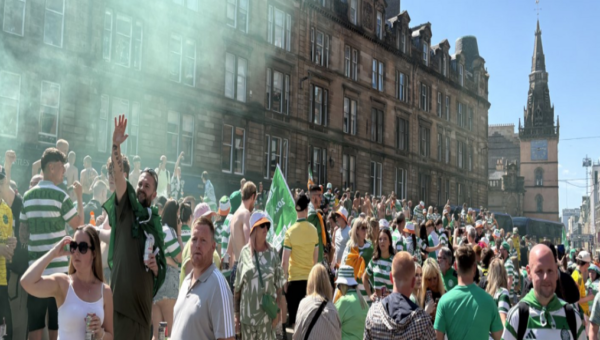 Police pelted with bottles as Celtic fans celebrate Scottish Premiership title