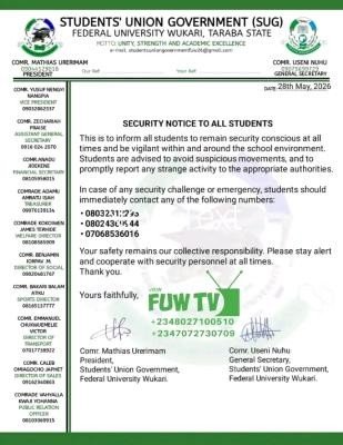 FUWUKARI SUG issues security notice to students