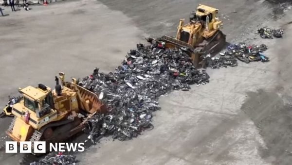 Hundreds of illegal motorbikes bulldozed in New York City crime crackdown