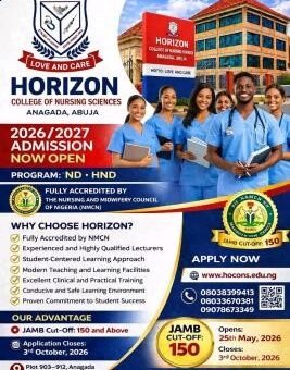 Horizon College of Nursing Sciences, Abuja ND/HND Admission form, 2026/2027