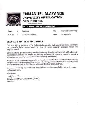 Emmanuel Alayande University of Education issues security notice