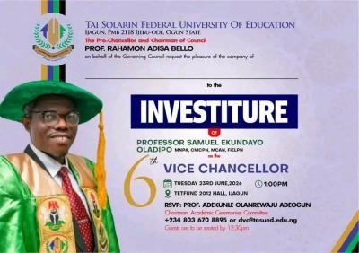 TASUED announces Investiture of 6th Vice-Chancellor