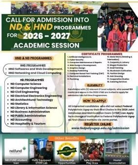 Federal Polytechnic, Ugep ND/HND Admission form, 2026/2027
