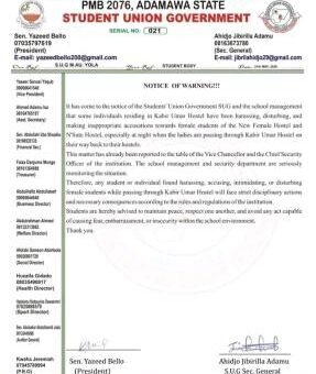 MAUTECH SUG issues stern warning over harassment of female students