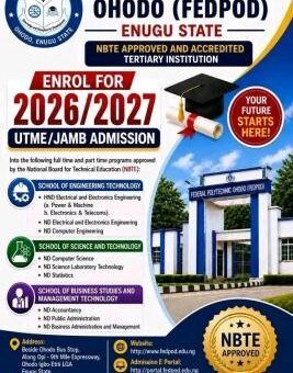 Federal Polytechnic, Ohodo ND/HND Admission form, 2026/2027