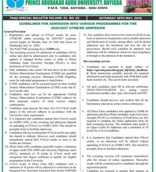 PAAU Post-UTME/DE 2026: Cut-off mark, Eligibility and Registration Details