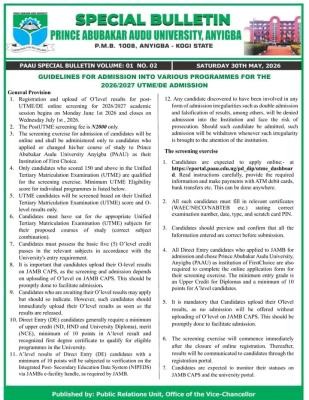 PAAU Post-UTME/DE 2026: Cut-off mark, Eligibility and Registration Details
