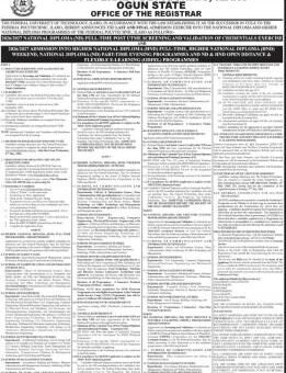 Federal Polytechnic, Ilaro HND Weekend, ND Part-time and ODFEL programmes, 2026/2027