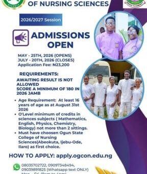 Ogun State College of Nursing Sciences releases Admission form, 2026/2027