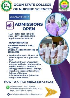 Ogun State College of Nursing Sciences releases Admission form, 2026/2027