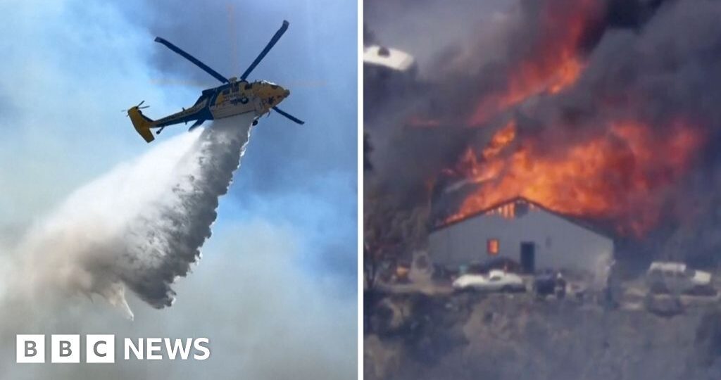 Watch: Crews battle blaze as thousands evacuated near Los Angeles