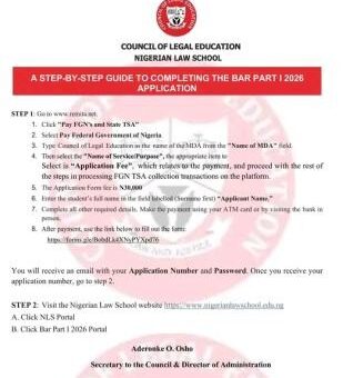 Nigerian Law School Step-by-Step Guide for completion of Bar Part I 2026 Application