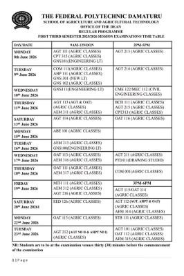 Federal Polytechnic, Damaturu releases first third semester exam timetable, 2025/2026