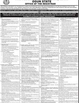 Federal Polytechnic, Ilaro HND Full-time Admission form, 2026/2027