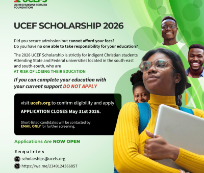 UCEF Scholarship for Christian Undergraduate Students in South-East and South-South, 2026