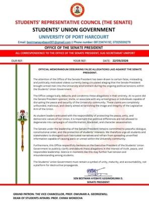 UNIPORT SUG Senate debunks false allegations against the President