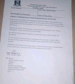 Federal Poly Bida Prohibits Unauthorized Social Activities on Campus