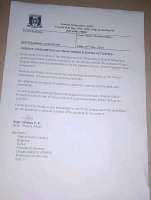 Federal Poly Bida Prohibits Unauthorized Social Activities on Campus