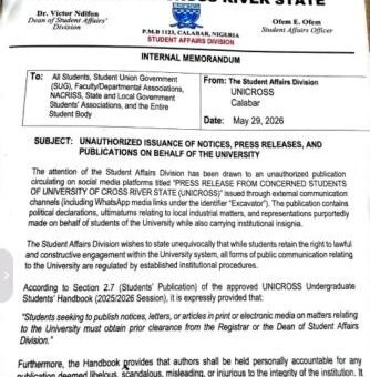 UNICROSS issues warning over unauthorized social media publications