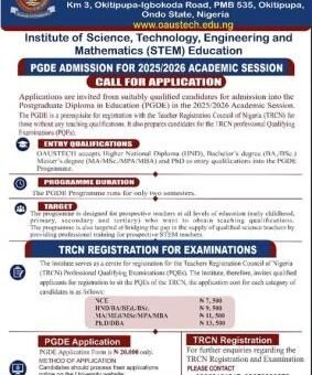 OAUSTECH Announces PGDE Admission for 2025/2026 Academic Session