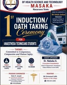 Jubilation College of Health Tech. Masaka announces 1st Induction/Oath-Taking Ceremony