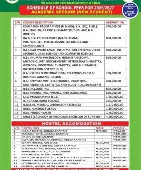 Al-Hikmah University releases school fees schedule, 2026/2027
