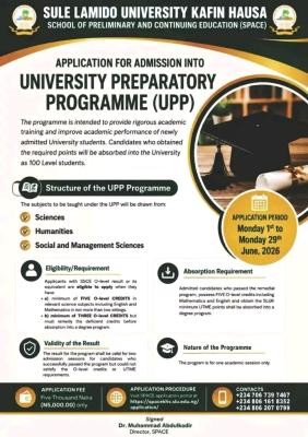 SLUK releases University Preparatory Programme Admission form, 2026/2027