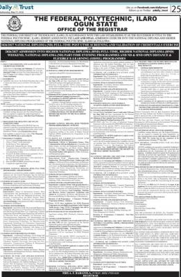 Federal Poly Ilaro Post-UTME 2026: Cut-off mark, Eligibility and Registration Details