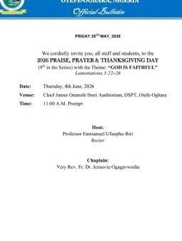 Delta State Poly, Otefe-Oghara invites polytechnic community to 9th Prayer & Thanksgiving