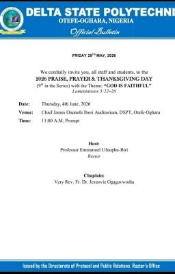 Delta State Poly, Otefe-Oghara invites polytechnic community to 9th Prayer & Thanksgiving