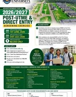 Kingsley Ozumba Mbadiwe University Post-UTME/DE 2026: Cut-off mark, Eligibility and Registration Details
