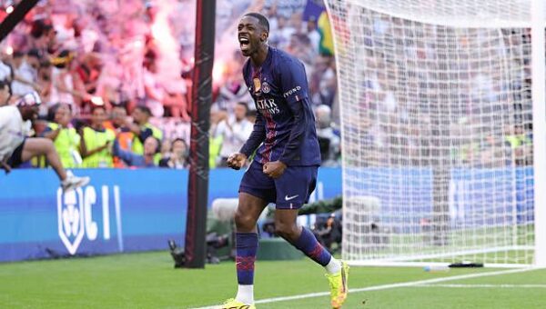 Watch: Ousmane Dembele levels the score from the spot after Kvaratskhelia is brought down by Mosquera