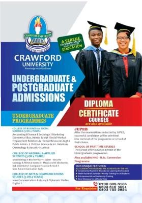 Crawford University Postgraduate Admission form, 2026/2027