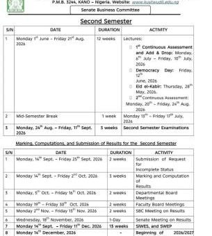 ADUSTECH releases approved second semester academic calendar, 2025/2026